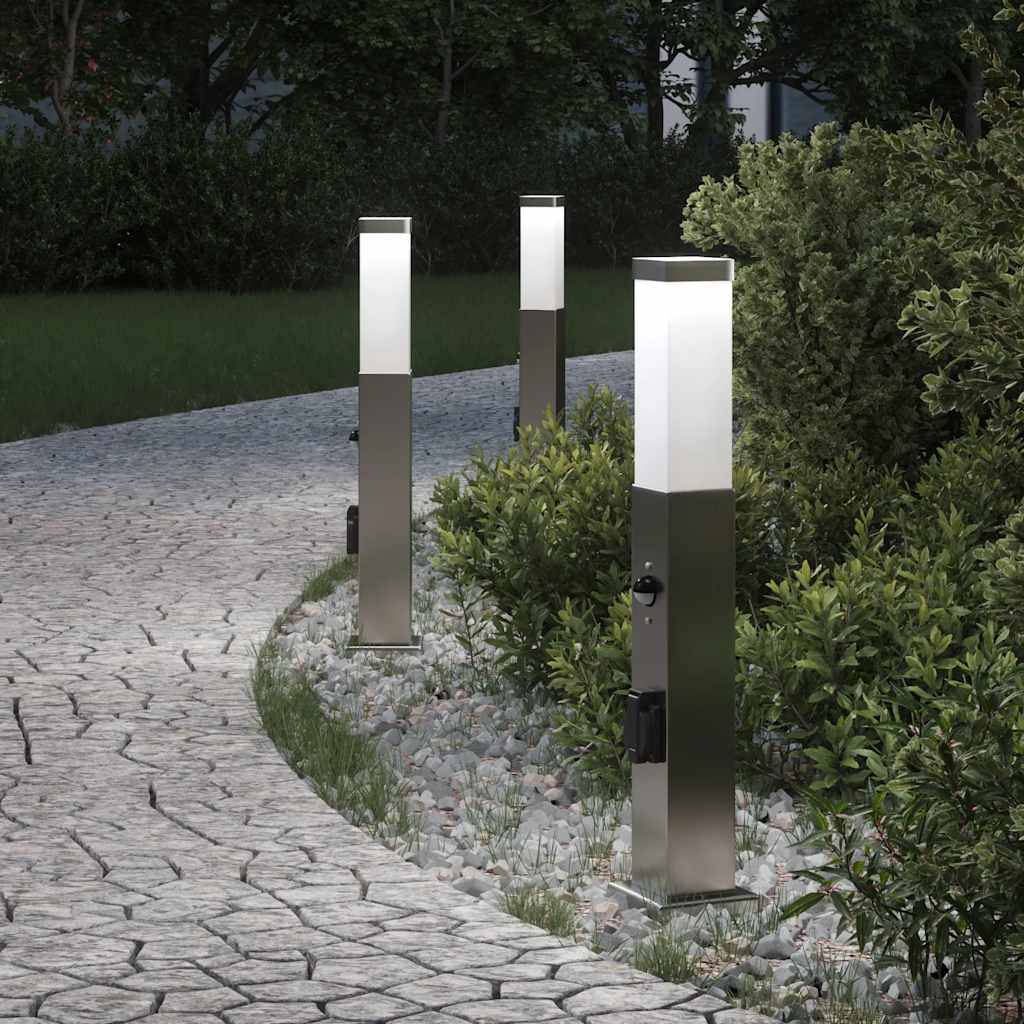 vidaXL Pollerleuchten mit Sensor&Steckdose 3 Stk. 50 cm Edelstahl IP44