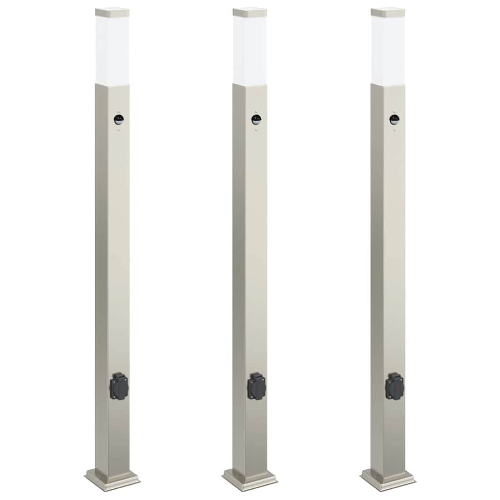vidaXL Pollerleuchten mit Sensor&Steckdose 3 Stk. 110 cm Edelstahl IP44