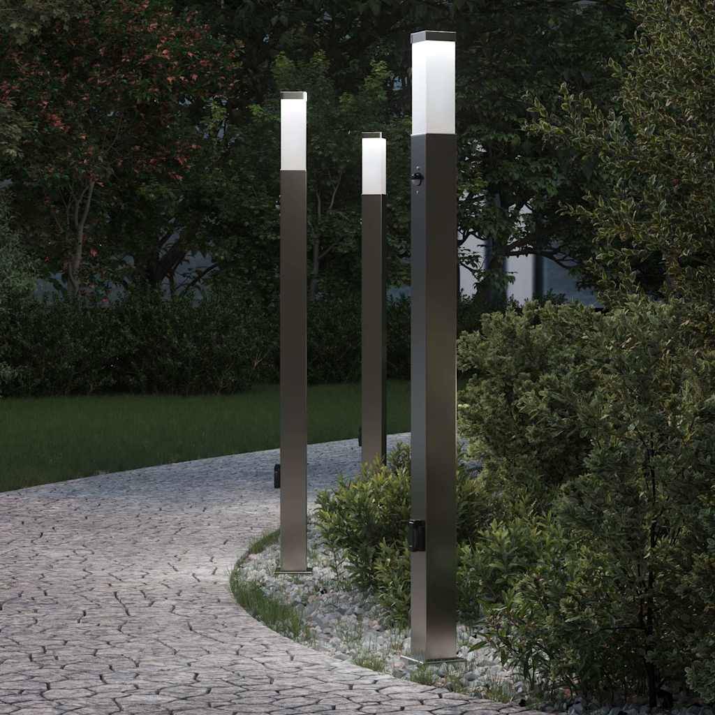vidaXL Pollerleuchten mit Sensor&Steckdose 3 Stk. 110 cm Edelstahl IP44