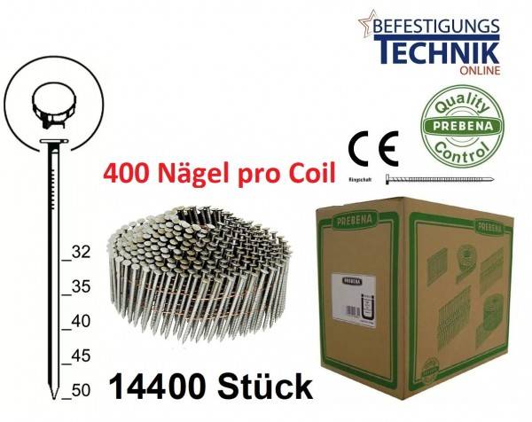 2,2x40mm Ring blank 16° Coilnägel konisch für Coilnagler Prebena 3GP-CNW50TJEP MX-50 14,4M P