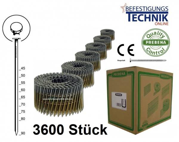 3,1x80mm Ring blank 16° Coilnägel für Coilnagler Prebena Paslode BeA Bostitch 3,6M P