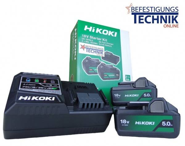 Hikoki Starter Booster Pack 2x Akku BSL1850MA 18,0 Volt 5,0 Ah + Ladegerät UC18YSL3