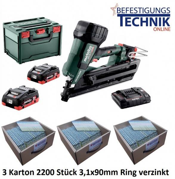 34° Metabo Akku Nagler NFR18LTX90BL 50-90mm 18V 2x4,0Ah + 6600 34° DNW Streifennägel