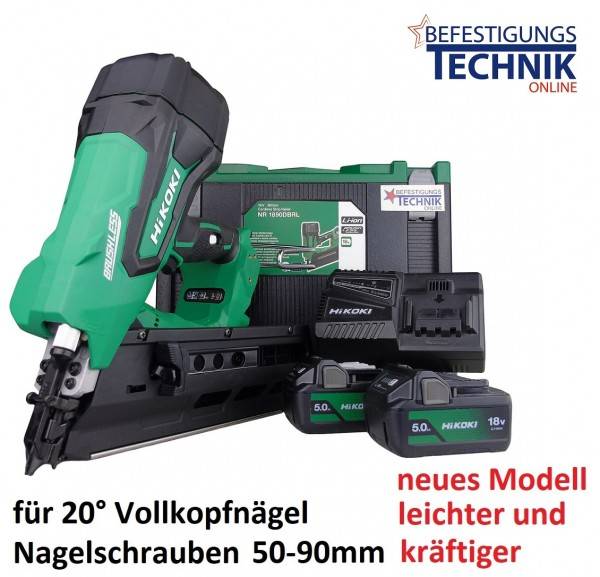 20° HiKoki Akku Streifennagler NR1890DBRL NEU NR1890DRA WQZ 50-90mm 2x5,0Ah 18V für RK Streifennägel