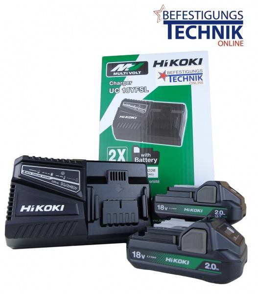 Hikoki Booster Pack Start 2x Akku BSL1820M 18,0 Volt 2,0 Ah + Ladegerät UC18YSL