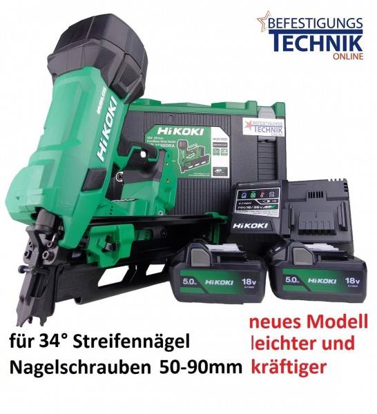 34° HiKoki Akku Streifennagler NR1890DBCLWQZ NEU NR1890DCAWQZ 50-90mm 2x5,0Ah für Streifennägel HSC4