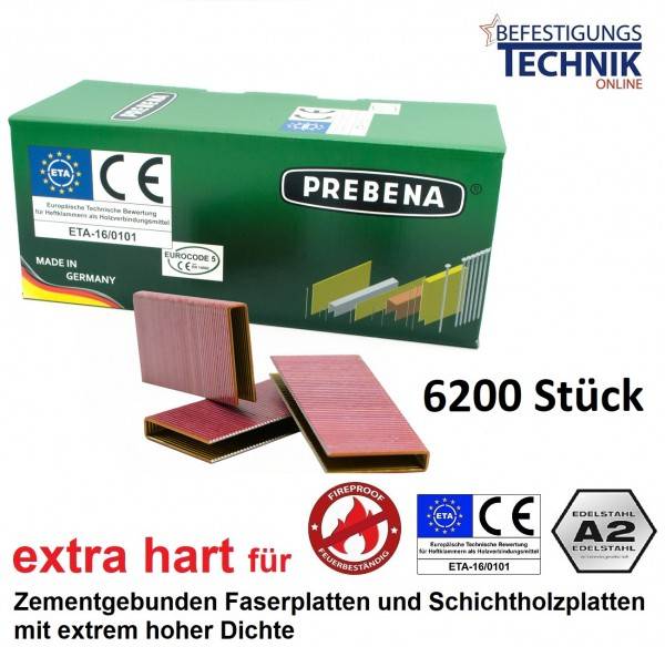 Prebena QL44CRFHA-ETA 44mm Klammern rostfrei für Zementgebunden Faser Platten Schichtholz KL-39 6,2M