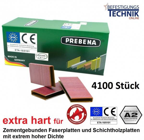 Prebena QL63CRFHA-ETA 63mm Klammern rostfrei für Zementgebunden Faser Platten Schichtholz KL-39 4,1M