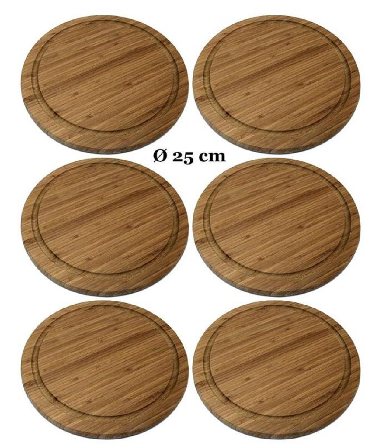 Neustanlo | Fleischteller | Frühstücksbrettchen | Frühstücksteller | Brotzeitteller | 6 Stück | 25 cm | Bambus