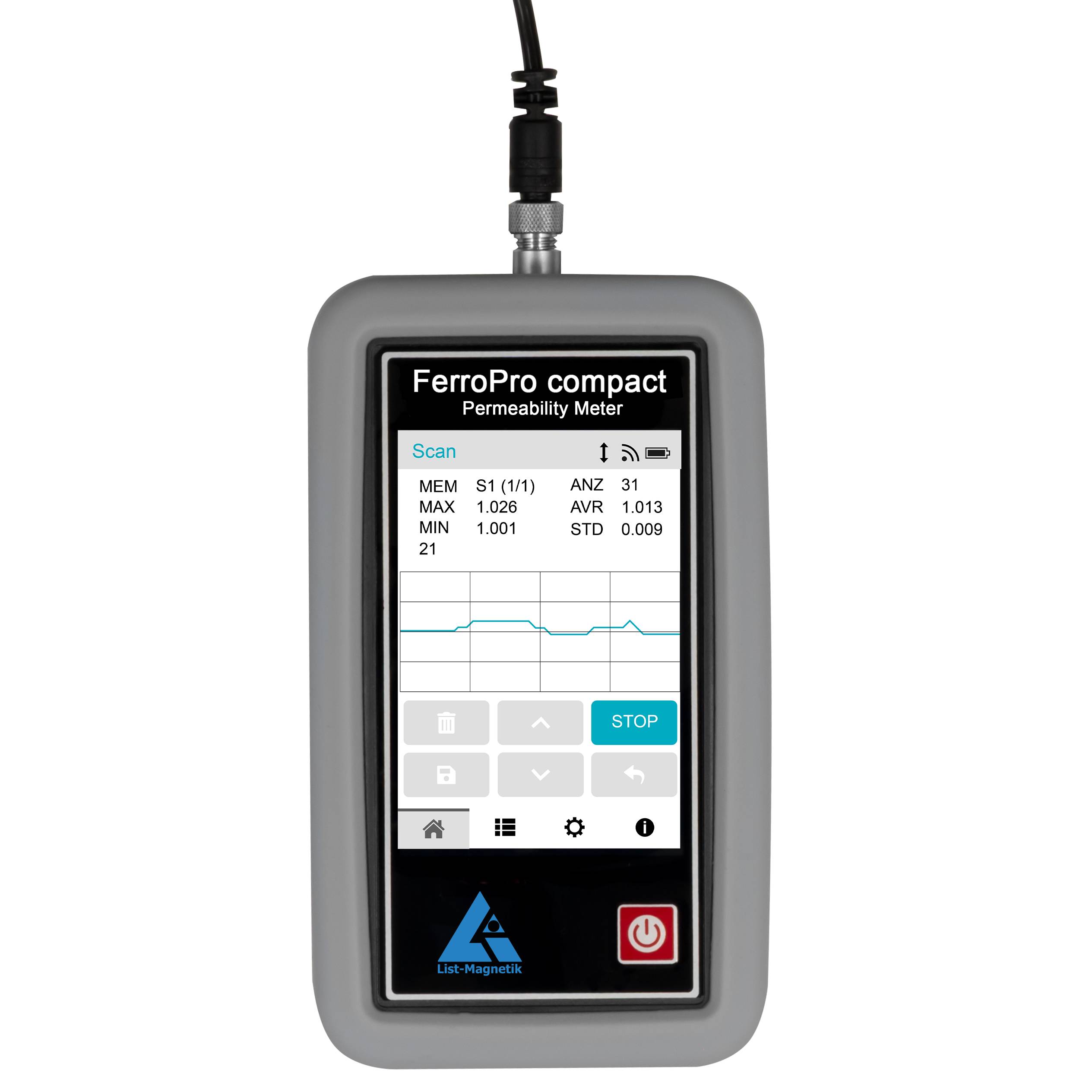 PCE Instruments Permeabilitätsmessgerät LM-FERRO-PRO |Messbereich 1,000 ... 5,000 µr |Auflösung 0,001 µr |Datenlogger
