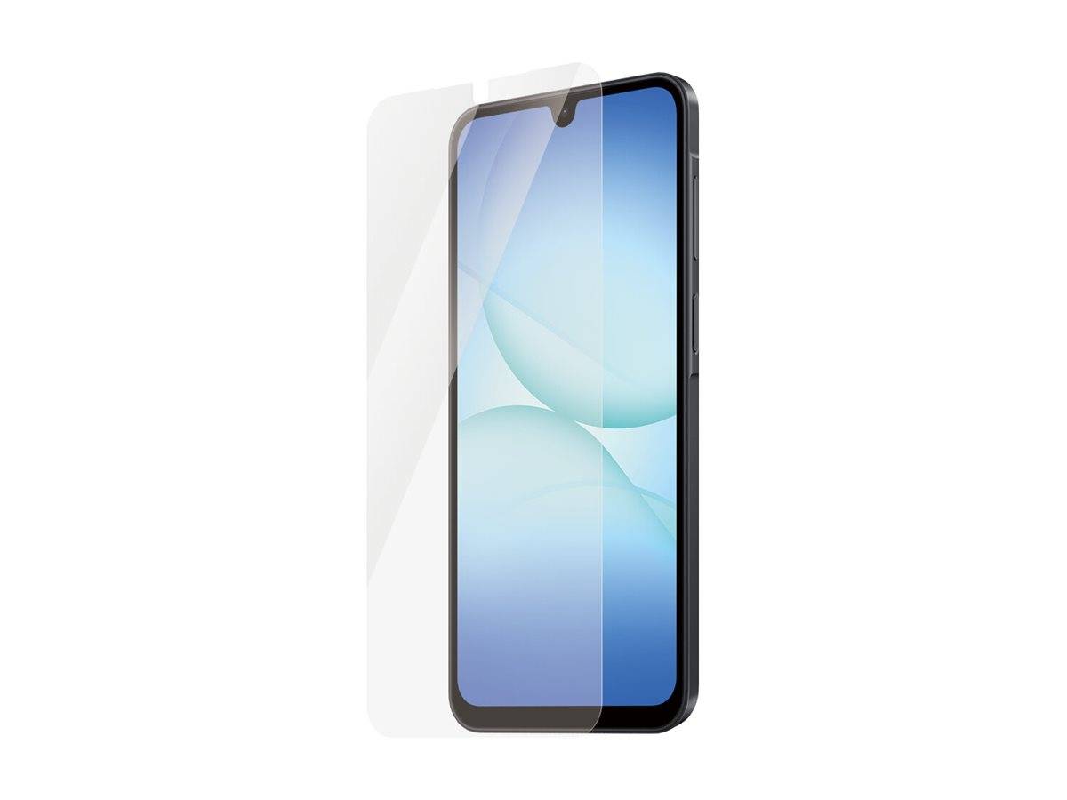 Ein Smartphone mit einem teilweise aufgebrachten Displayschutz aus gehärtetem Glas, der seine Klarheit und randübergreifende Abdeckung zeigt.