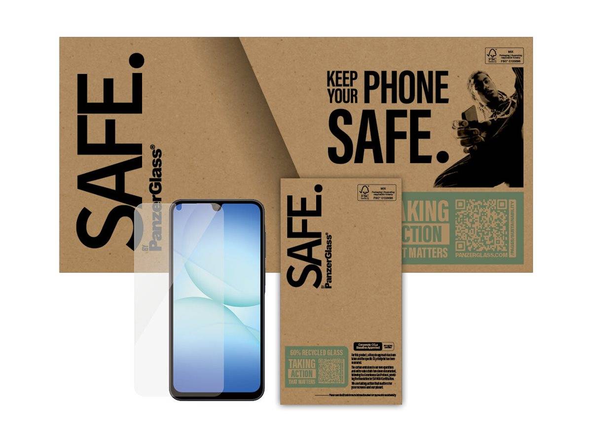 Smartphone-Bildschirmschutzfolie in einer Verpackung mit der Aufschrift „SAFE.
