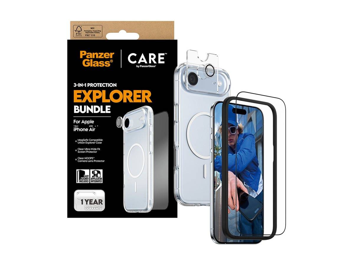 PanzerGlass Explorer Bundle' für Apple iPhone 14 enthält ein MagSafe-kompatibles Gehäuse, eine antimikrobielle Beschichtung und einen Displayschutz.
