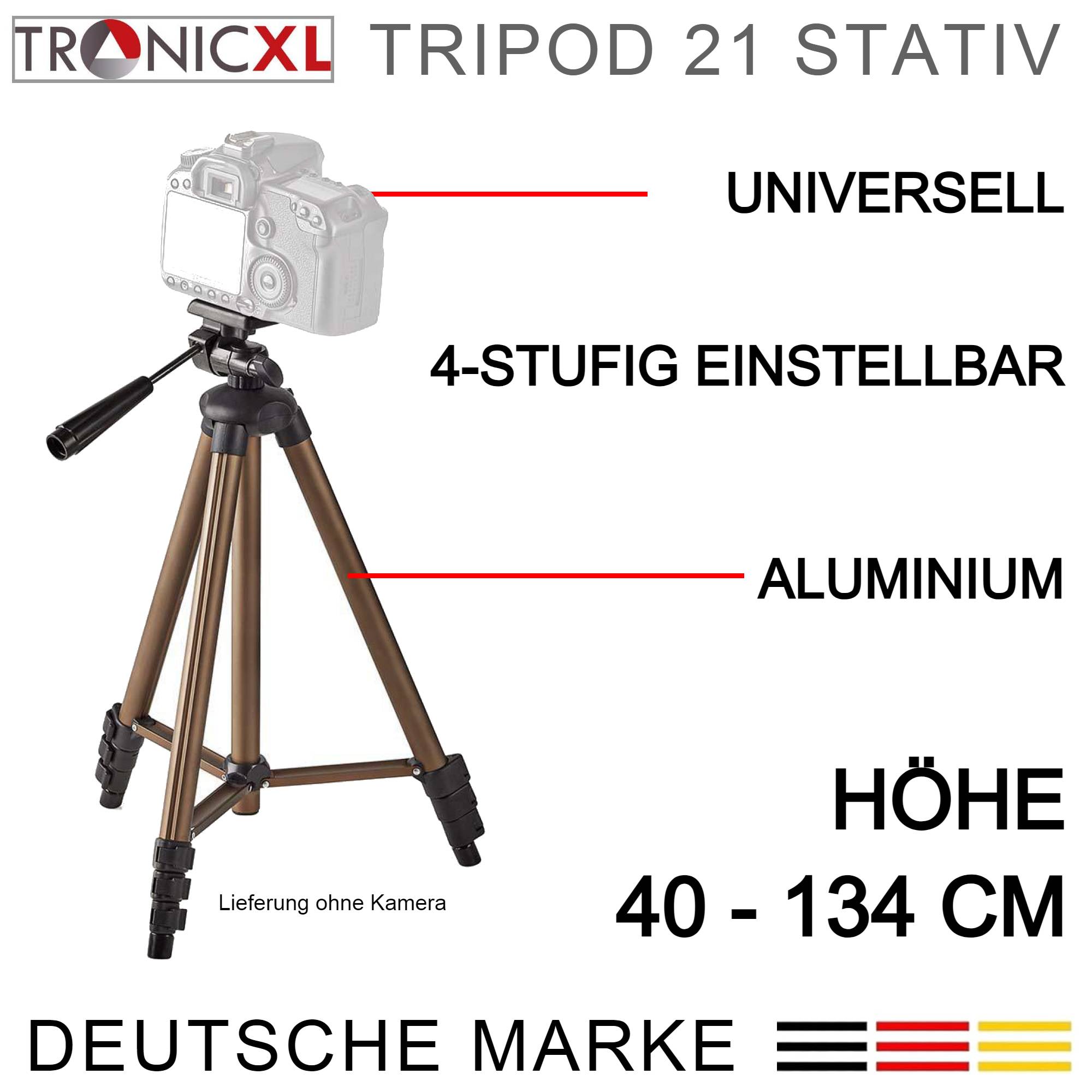 TronicXL 360° Kamerastativ Stativ DSLR Aluminium 130cm für Dreibein Canon Nikon Samsung Canyon Rollei Sony Benq