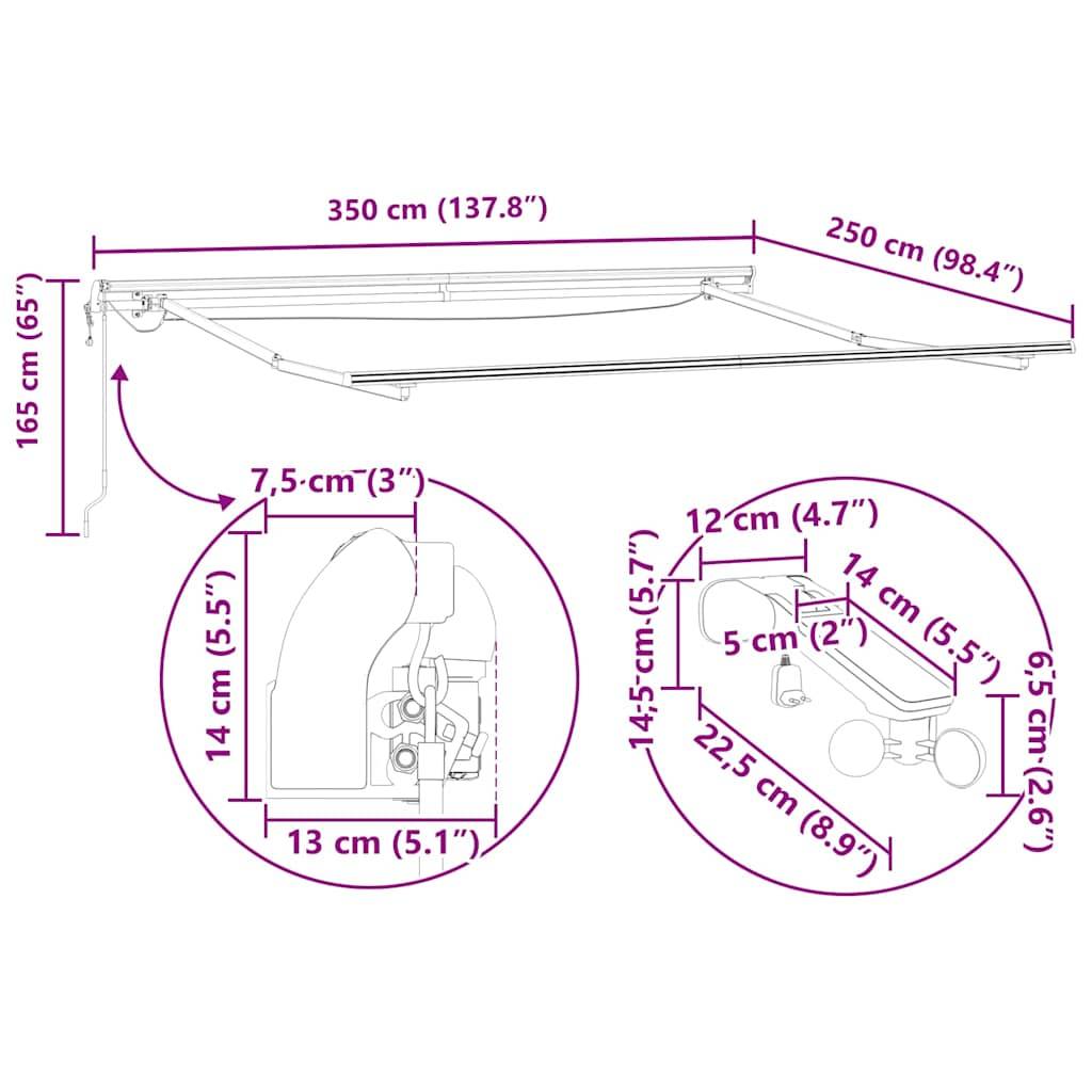vidaXL Markisenrahmen mit LED-Lichtleisten Weiß 350 x 250 cm Aluminium