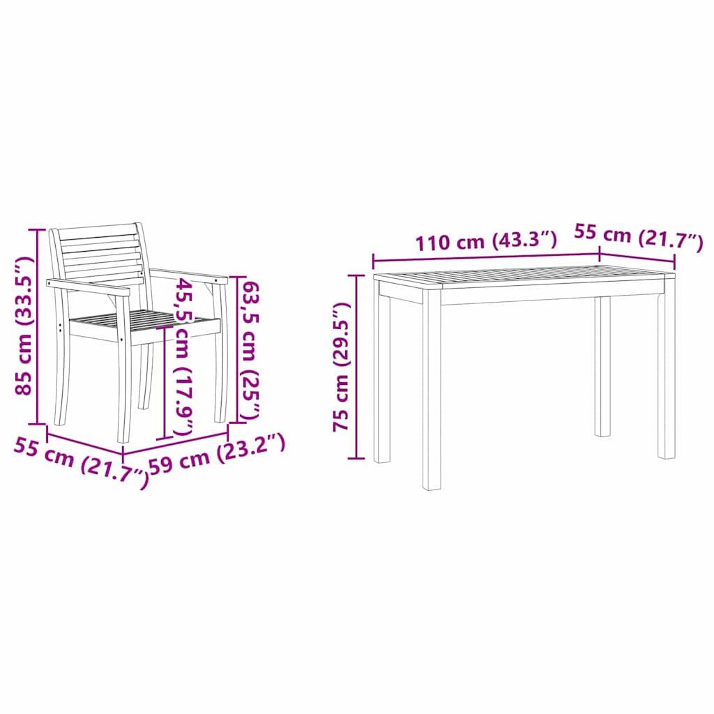 vidaXL Garten Essgruppe 3 pcs Braun Massivholz Akazie