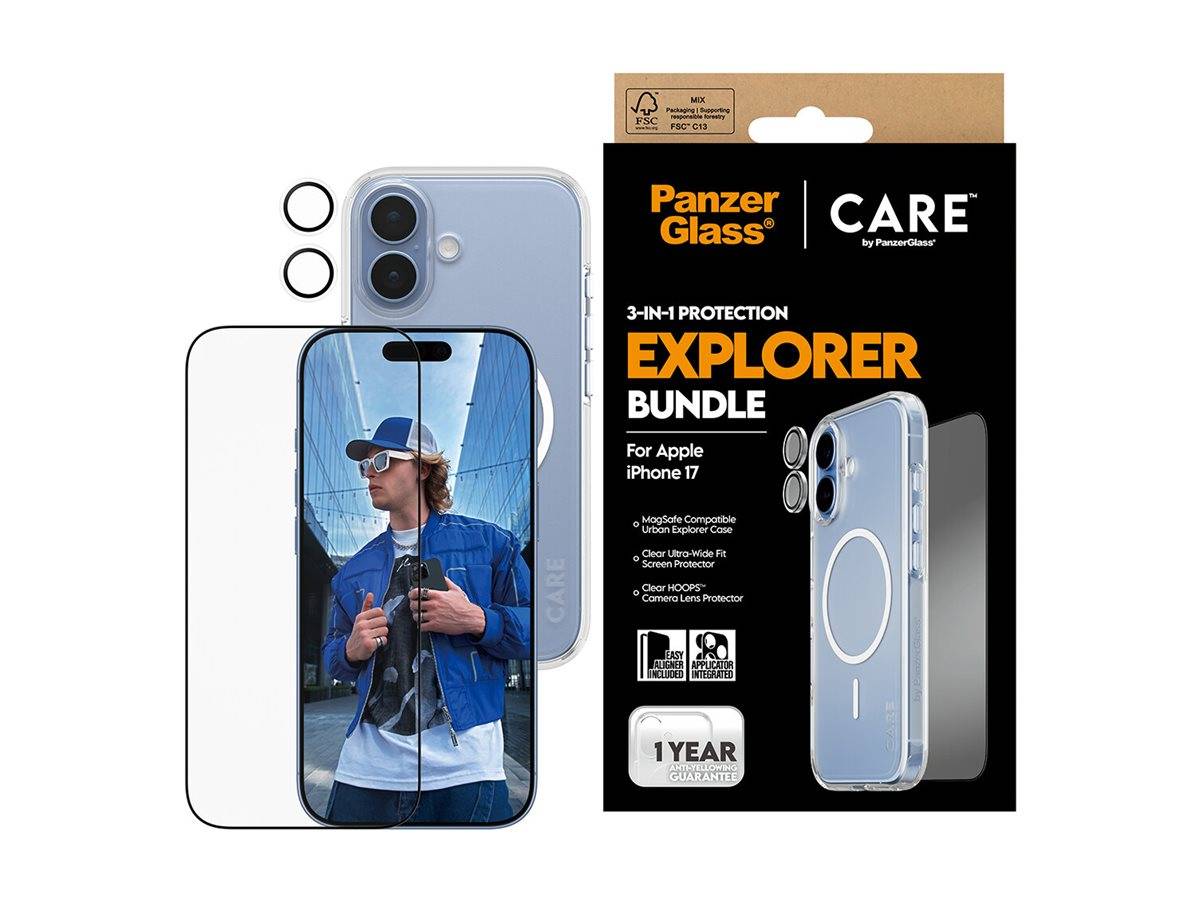 Explorer-Paket für Apple iPhone 17 enthält eine MagSafe-Hülle, zwei Displayschutzfolien und Kameraobjektiv-Schutzfolien, mit 1-jähriger Garantie.