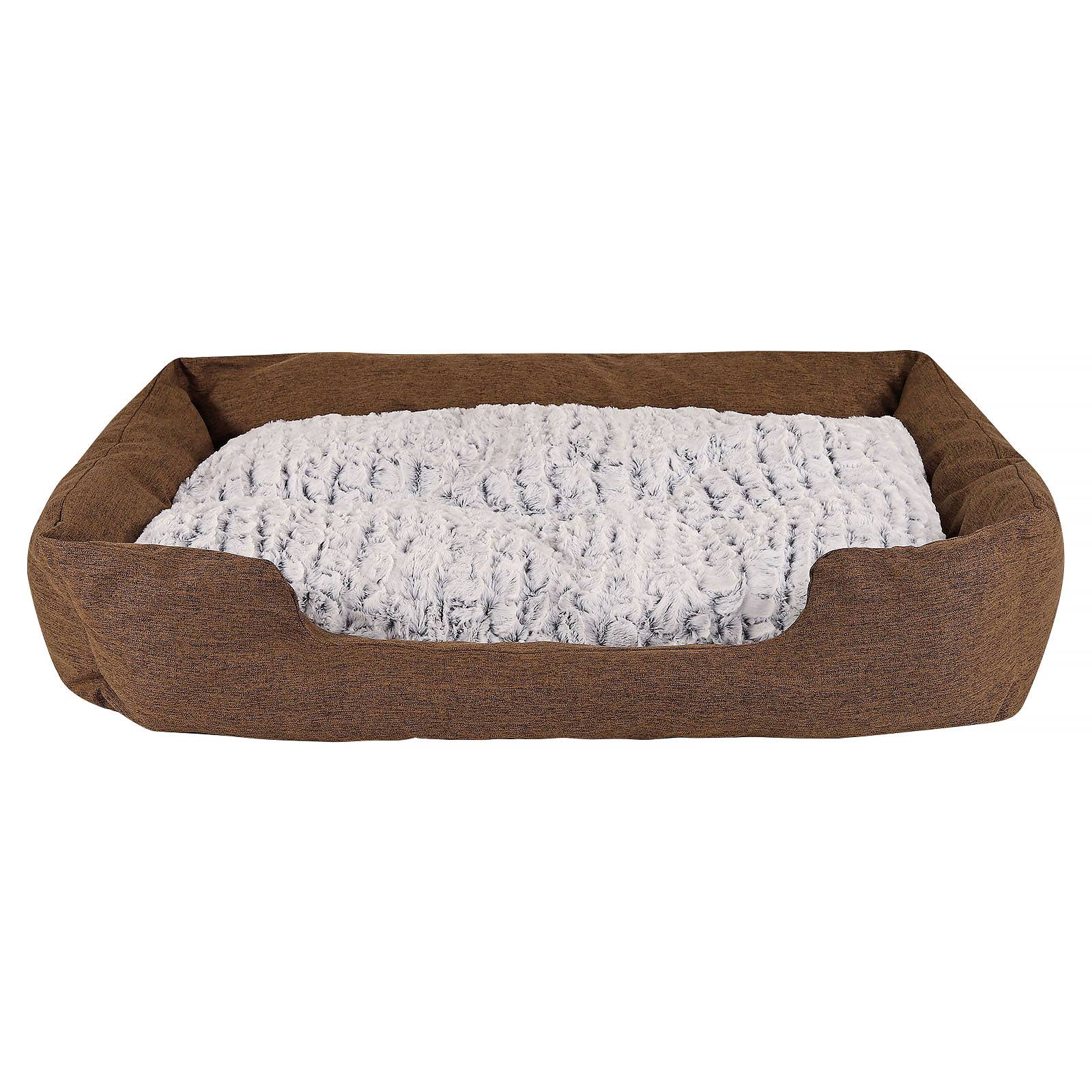 lionto Katzenbett, stilvolles Kuschelkörbchen mit tiefem Einstieg, Wendekissen & rutschfestem Boden, 110x80 cm, braun