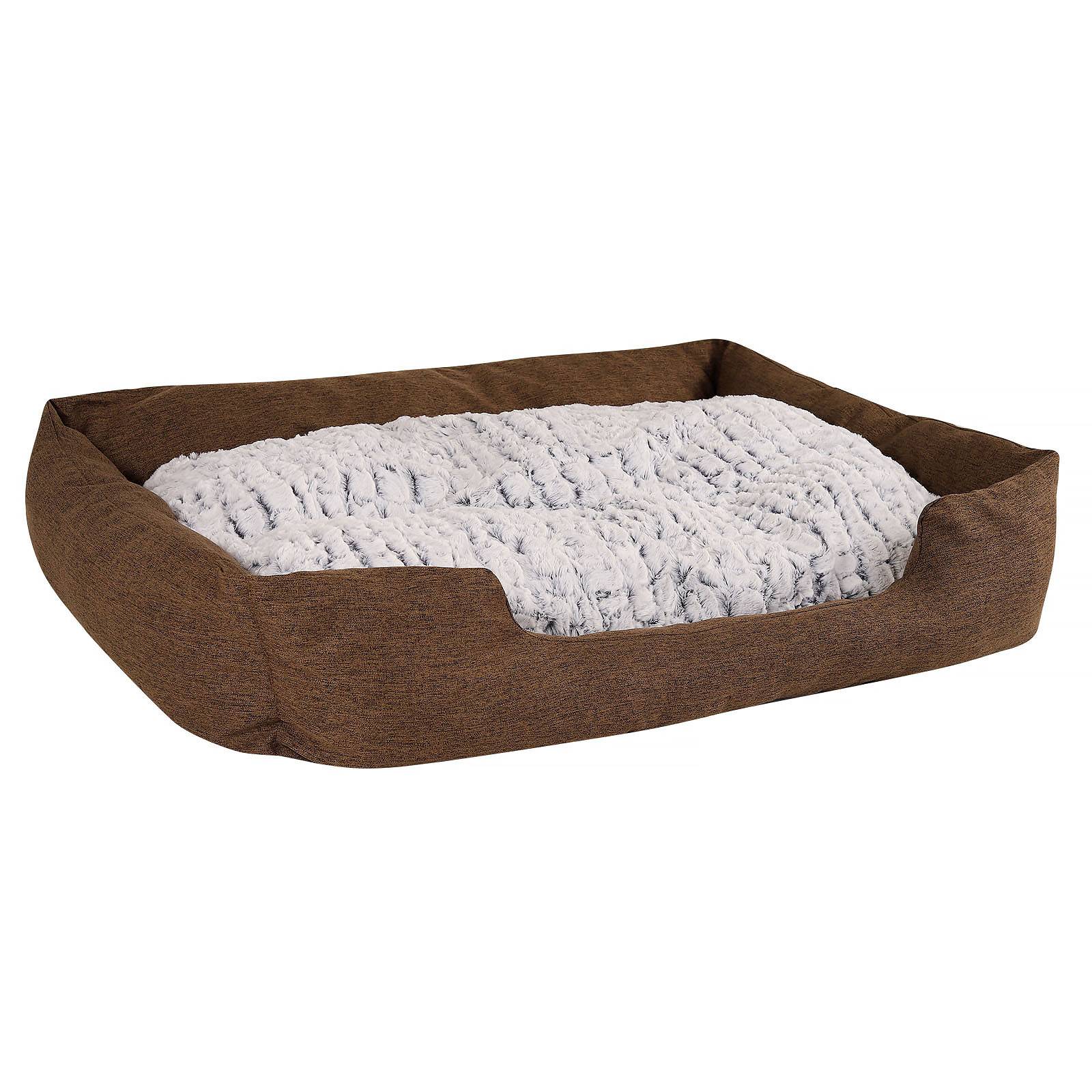 lionto Katzenbett, stilvolles Kuschelkörbchen mit tiefem Einstieg, Wendekissen & rutschfestem Boden, 110x80 cm, braun