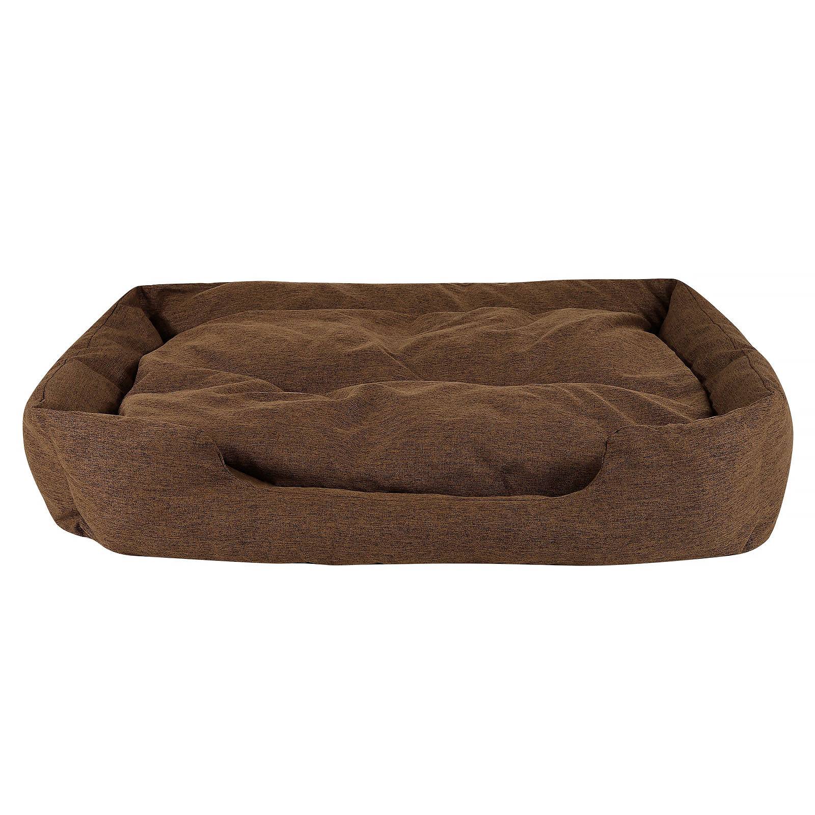 lionto Katzenbett, stilvolles Kuschelkörbchen mit tiefem Einstieg, Wendekissen & rutschfestem Boden, 110x80 cm, braun