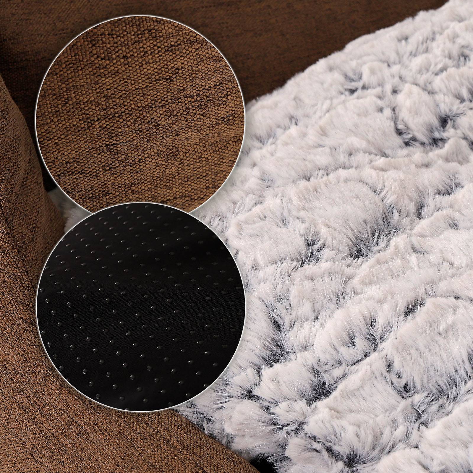 lionto Katzenbett, stilvolles Kuschelkörbchen mit tiefem Einstieg, Wendekissen & rutschfestem Boden, 110x80 cm, braun