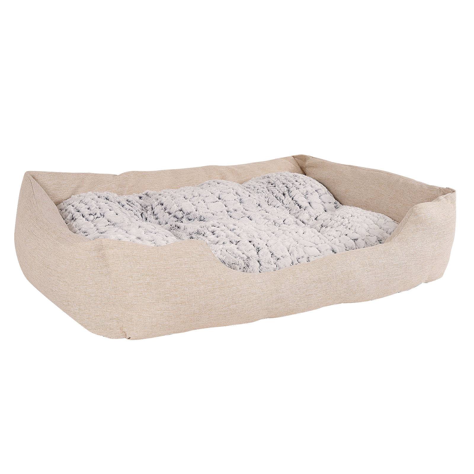 lionto Katzenbett, stilvolles Kuschelkörbchen mit tiefem Einstieg, Wendekissen & rutschfestem Boden, 110x80 cm, beige