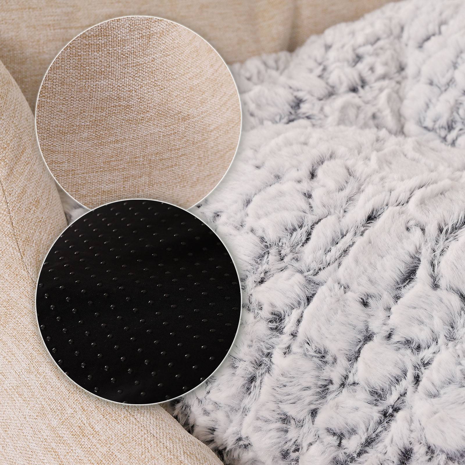 lionto Katzenbett, stilvolles Kuschelkörbchen mit tiefem Einstieg, Wendekissen & rutschfestem Boden, 110x80 cm, beige