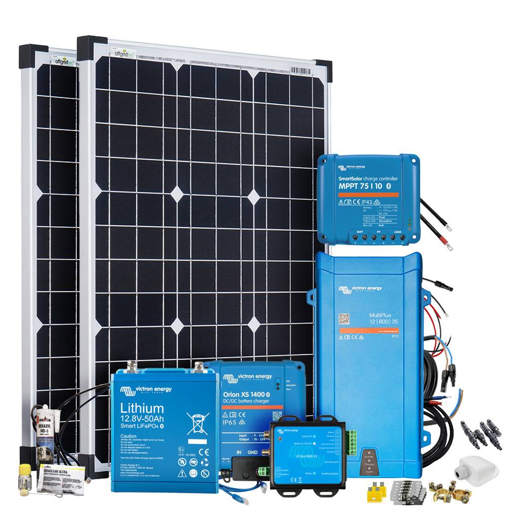 Offgridtec Mobil VeCore S 100W 640Wh Wohnmobil Solaranlage inkl. MultiPlus12/800/35 Wechselrichter, Batterieladegrät und Laderegler - weiß