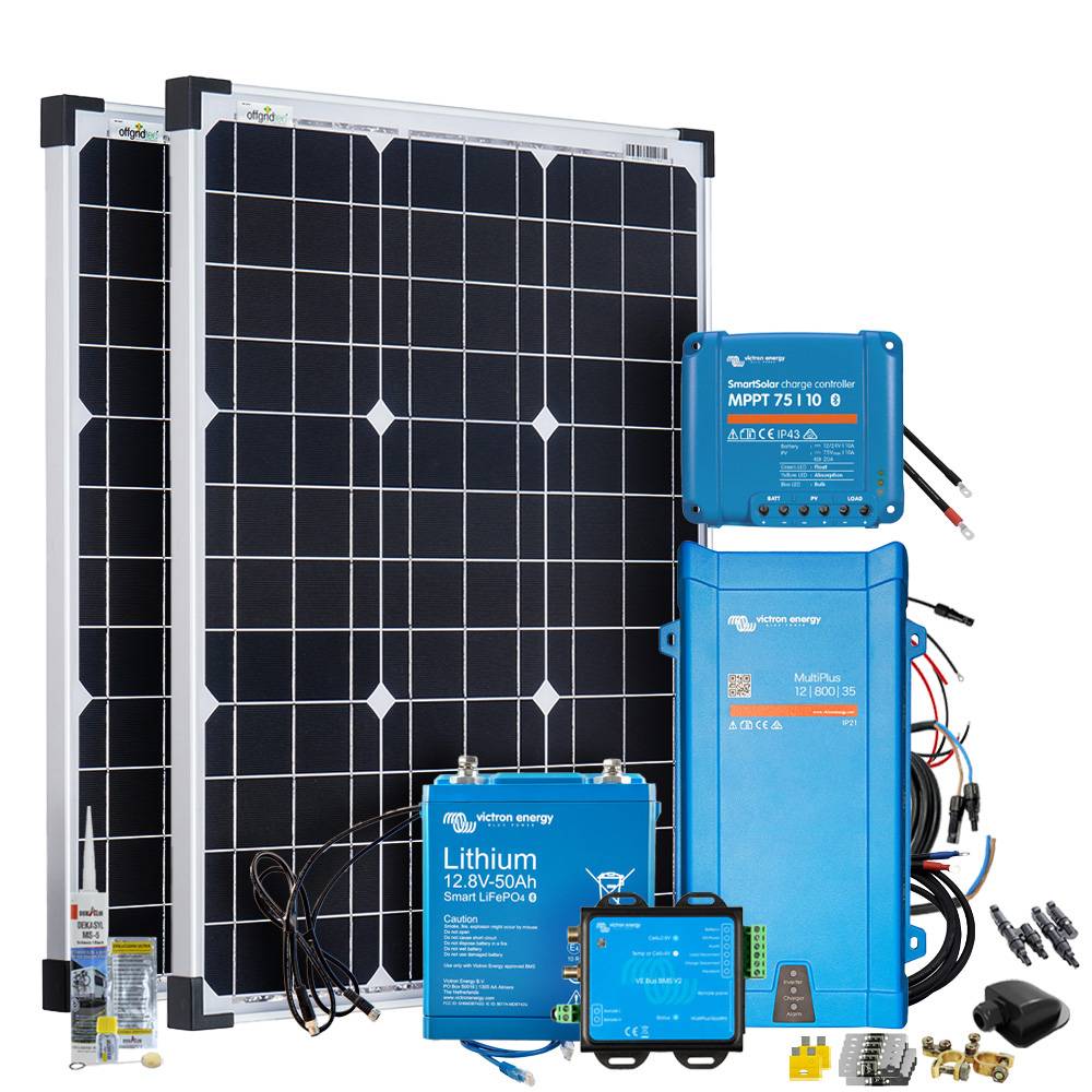 Offgridtec Mobil VeCore S 100W 640Wh Wohnmobil Solaranlage inkl. MultiPlus12/800/35 Wechselrichter und Laderegler - schwarz