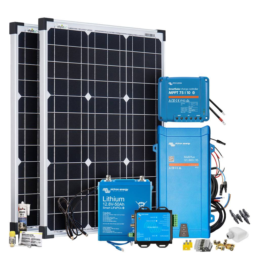 Offgridtec Mobil VeCore S 100W 640Wh Wohnmobil Solaranlage inkl. MultiPlus12/800/35 Wechselrichter Laderegler - weiß