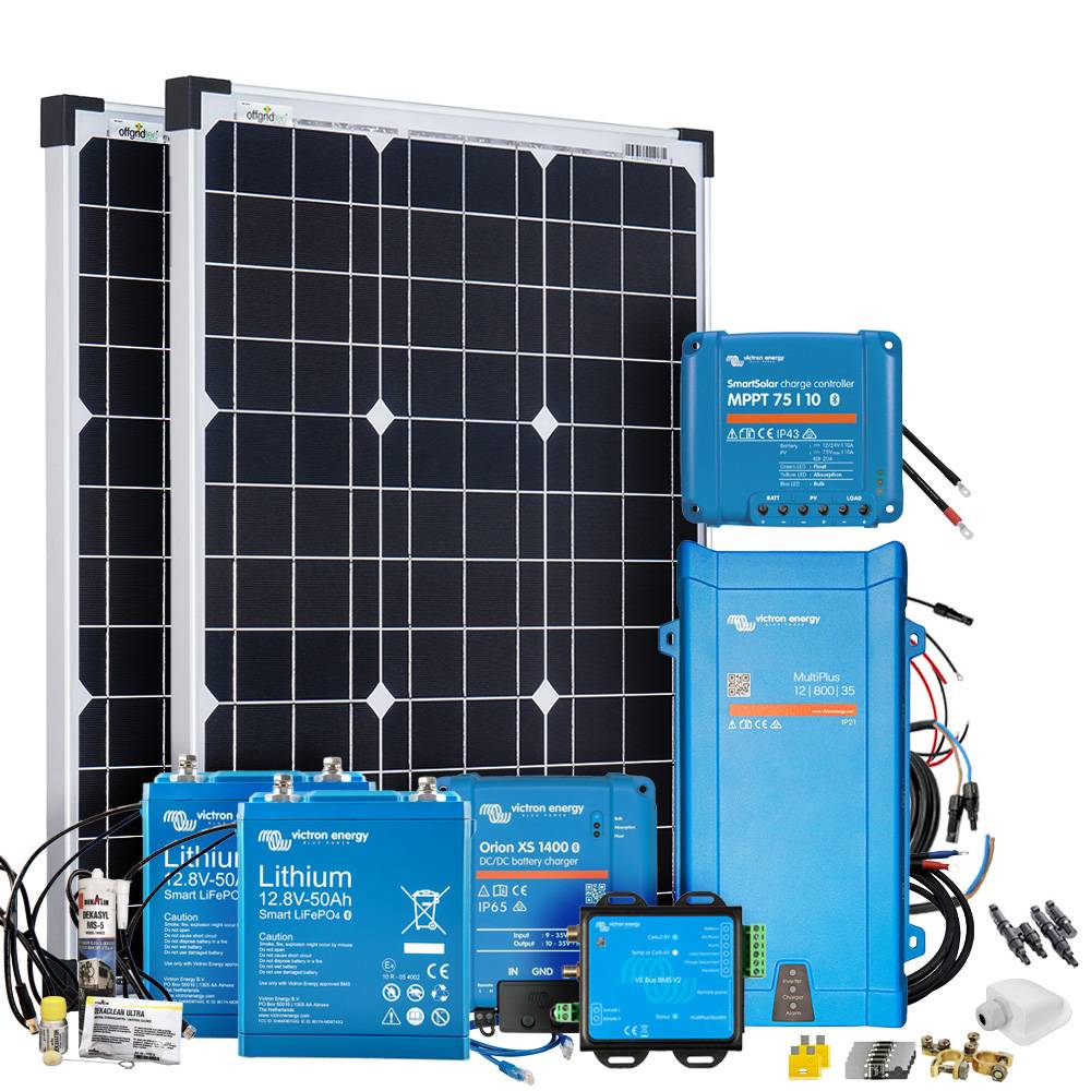 Offgridtec Mobil VeCore S 100W 1280Wh Wohnmobil Solaranlage inkl. MultiPlus12/800/35 Wechselrichter, Batterieladegrät und Laderegler - weiß