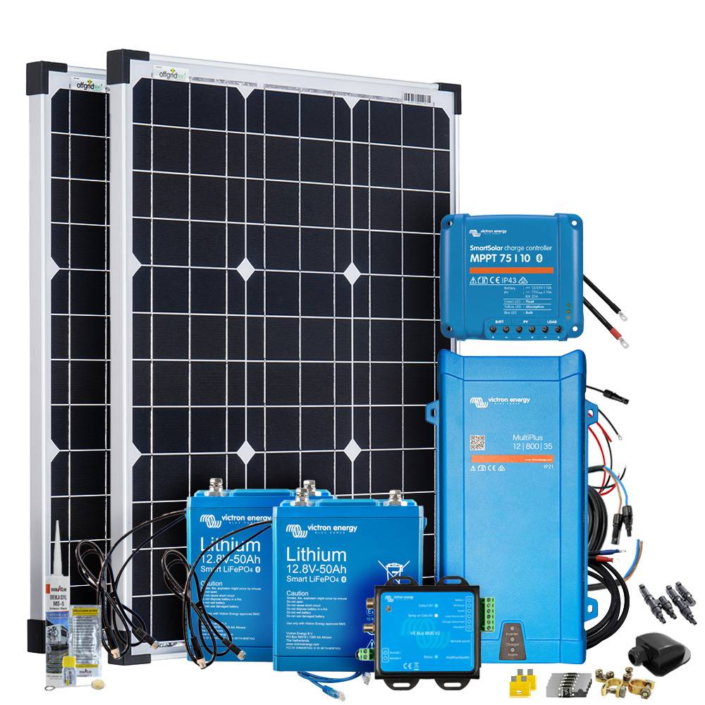 Offgridtec Mobil VeCore S 100W 1280Wh Wohnmobil Solaranlage inkl. MultiPlus12/800/35 Wechselrichter Laderegler - schwarz