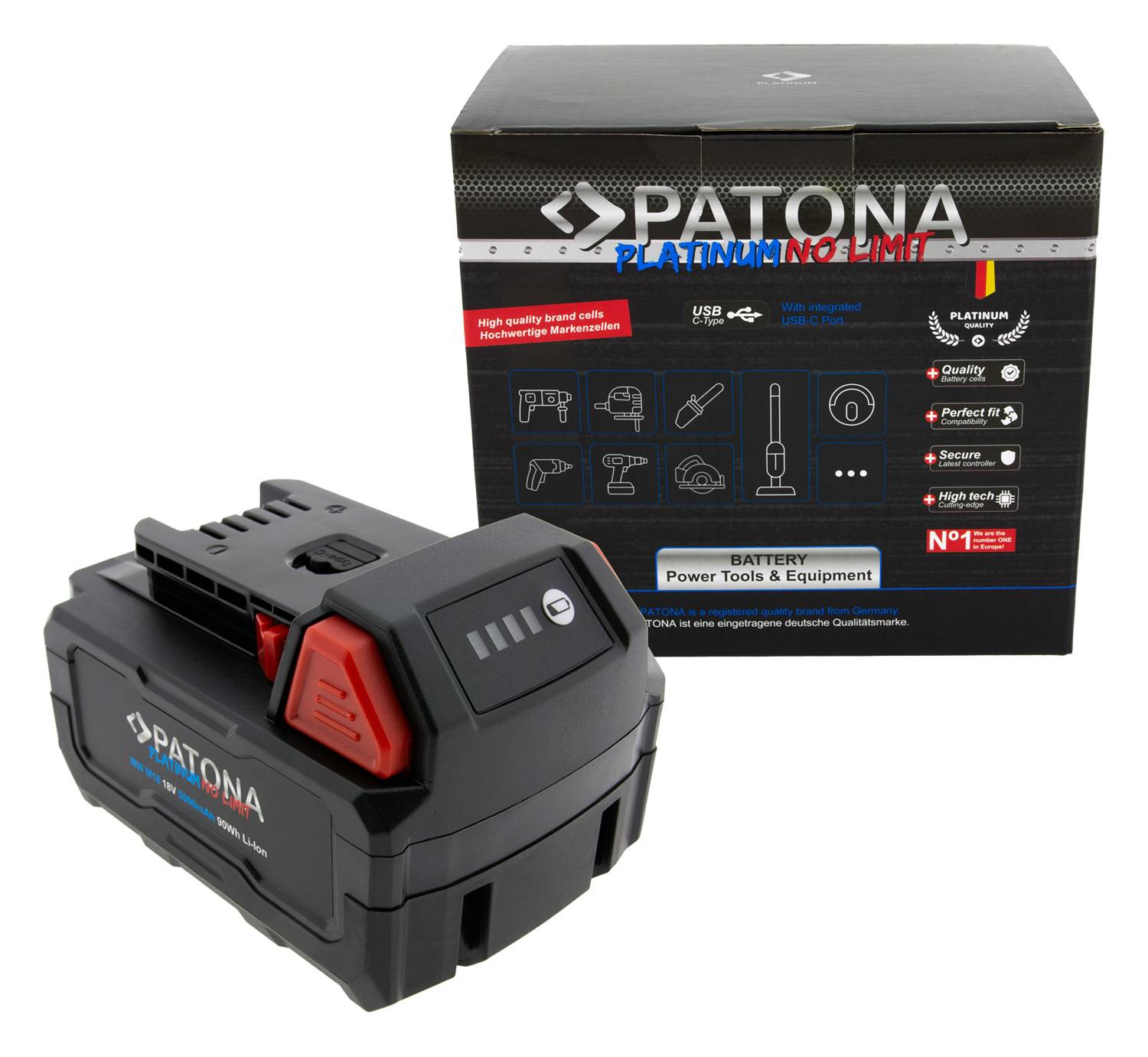 PATONA Platinum 18V Akku für Milwaukee M18 mit USB-C PD45W