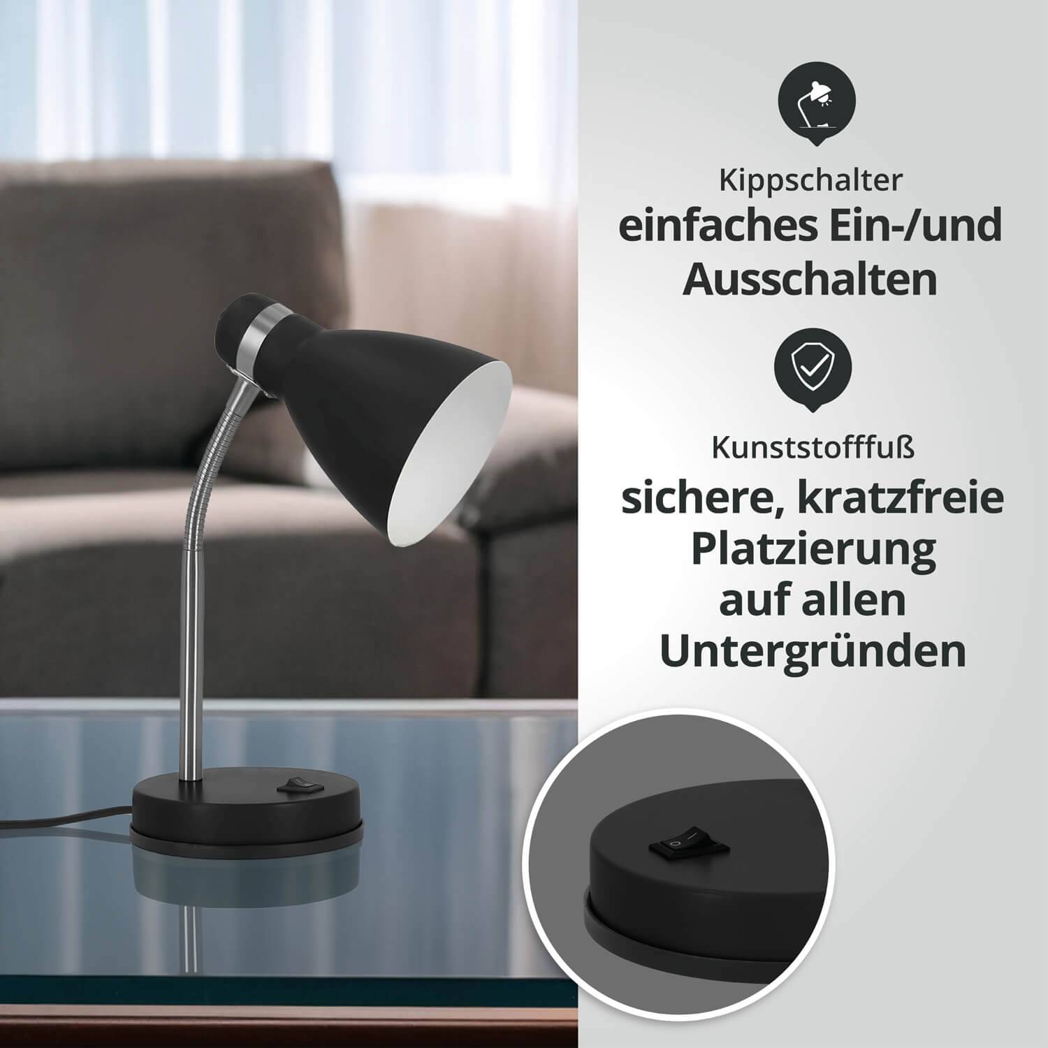 LED Universum 04891 Tischleuchte "Jasmin" matt schwarz E27 Fassung Metall verstellbar