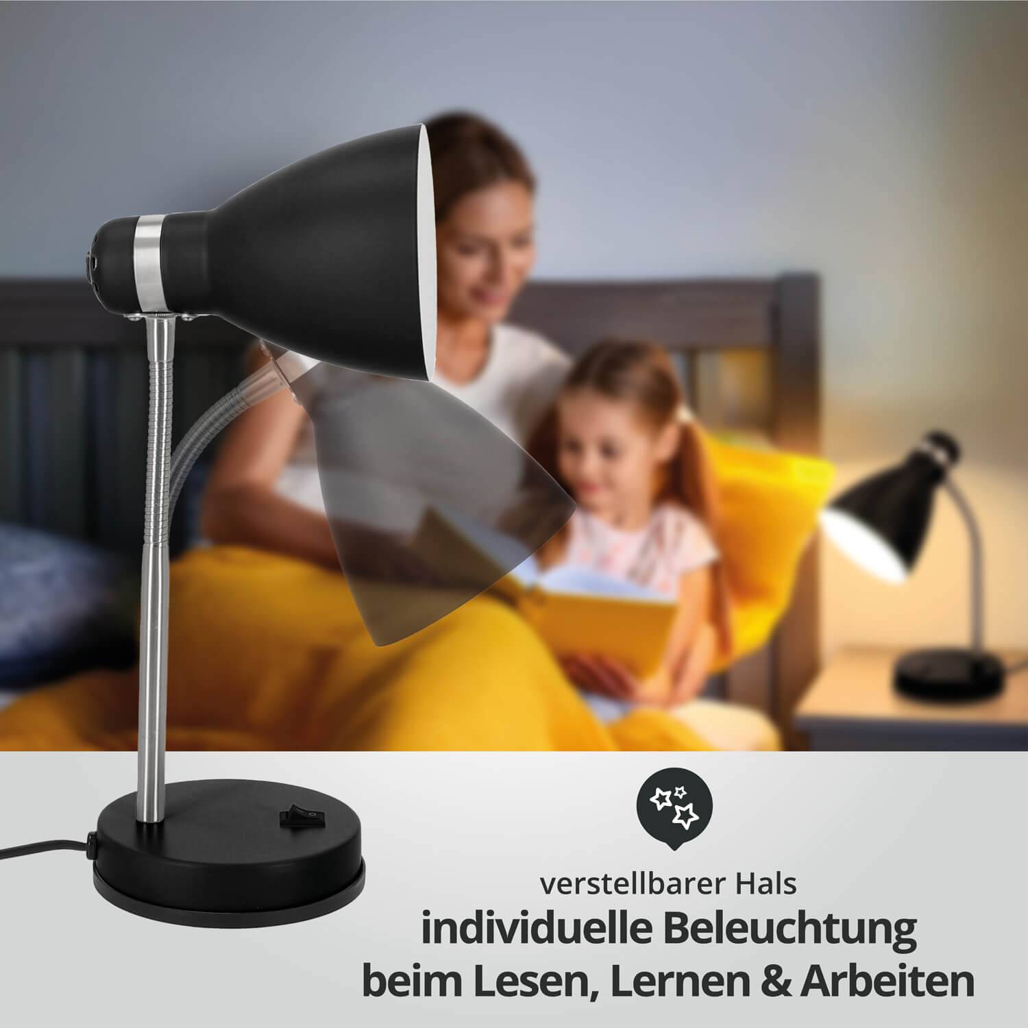 LED Universum 04891 Tischleuchte "Jasmin" matt schwarz E27 Fassung Metall verstellbar