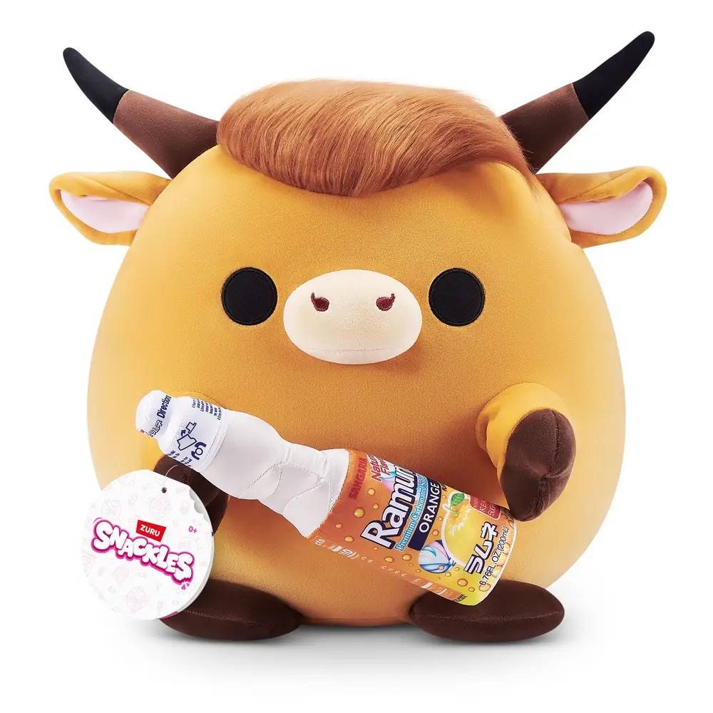 ZURU 77690N - Snackles Kuh Highland Cow Robbie mit Sangaria Orange, Serie 3 - Kuscheltier (20 cm)