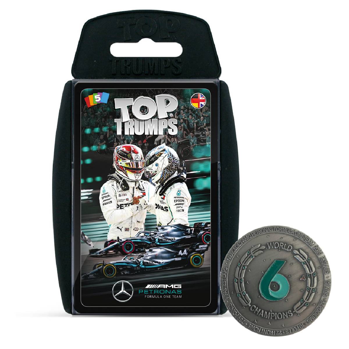 Top Trumps Mercedes-AMG Petronas Motorsport Kartenspiel + Sammler-Münze F1