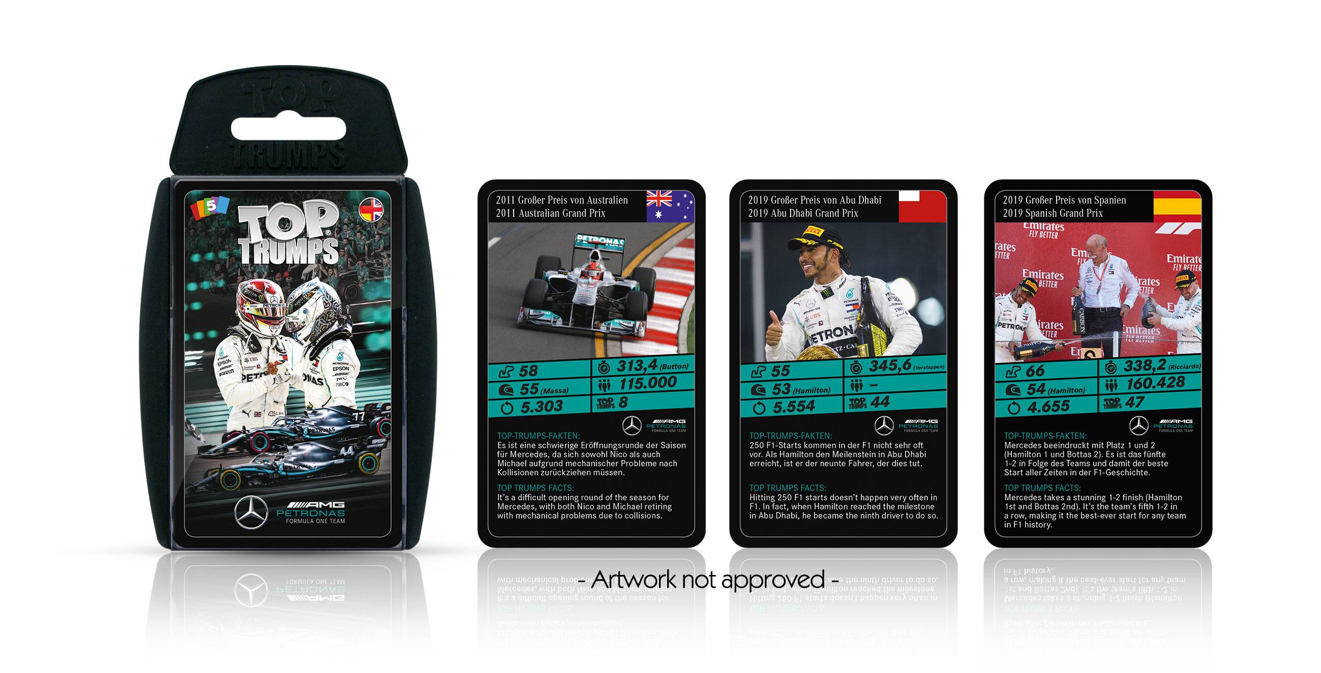 Top Trumps Mercedes-AMG Petronas Motorsport Kartenspiel + Sammler-Münze F1