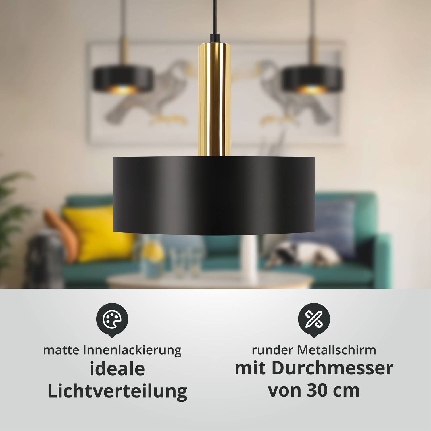 LED Universum 04899 Deckeneleuchte "Victoria" 30cm Schirm schwarz Pendel gold