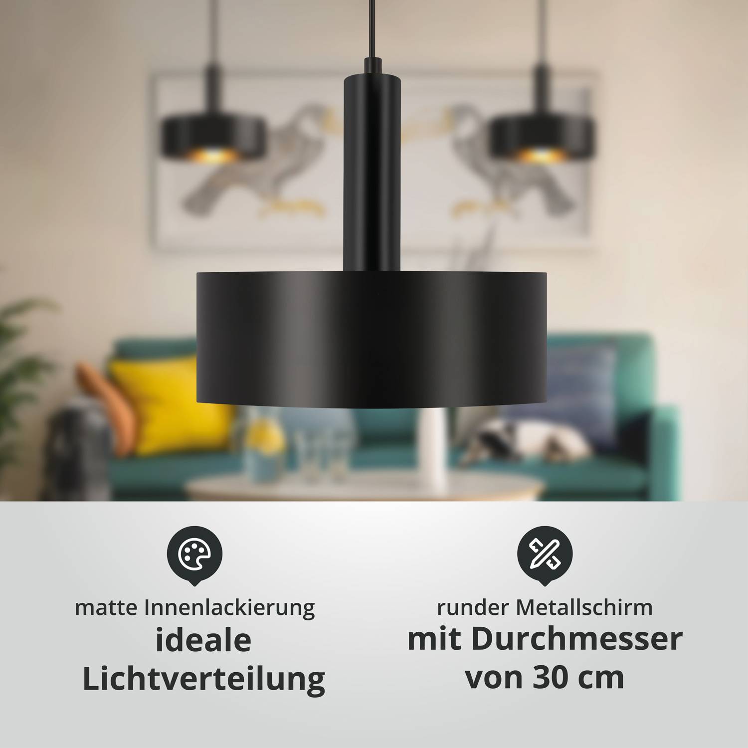 LED Universum 04897 Deckeneleuchte "Victoria" 30cm Schirm schwarz Pendel schwarz