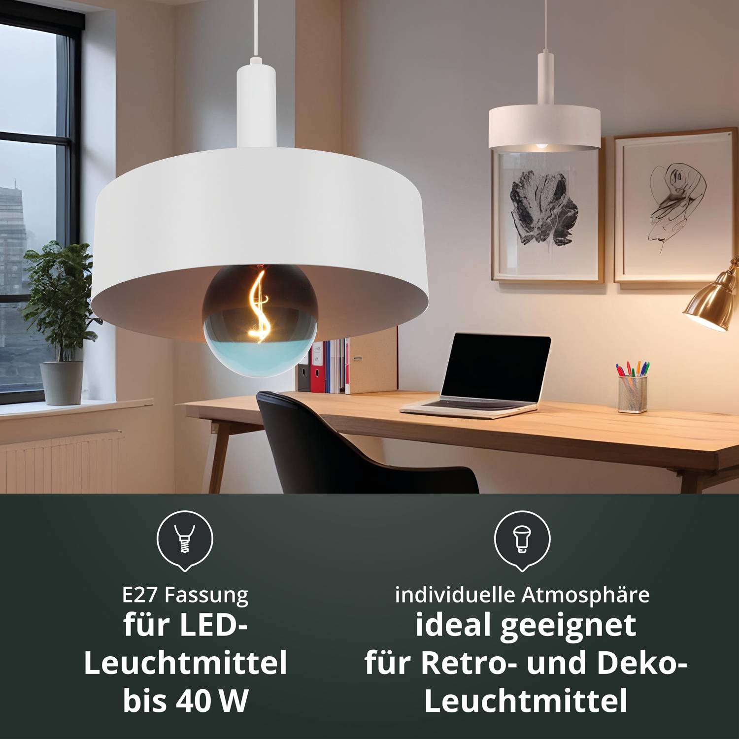 LED Universum 04898 Deckeneleuchte "Victoria" 30cm Schirm weiß Pendel weiß