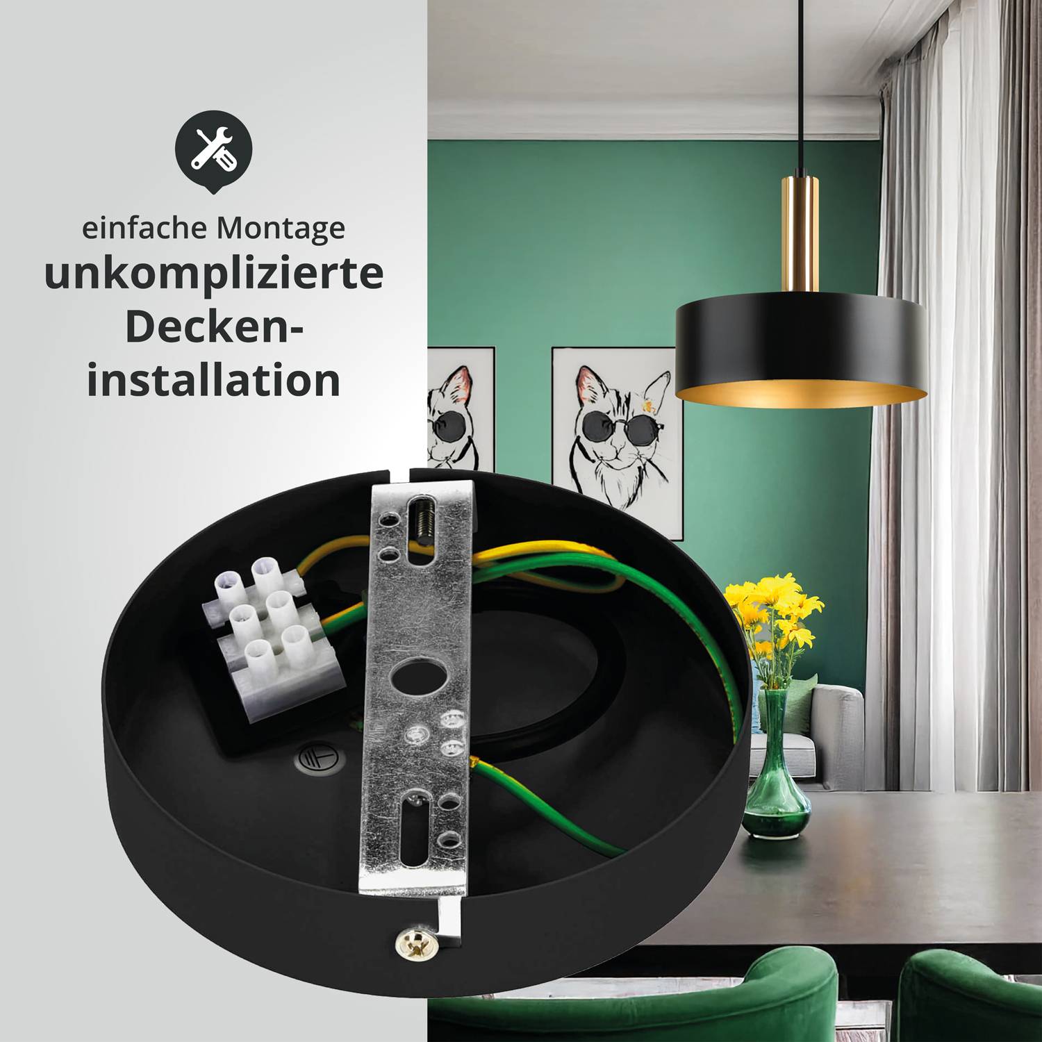 LED Universum 04901 Deckeneleuchte "Victoria" 30cm Schirm schwarz / gold Pendel gold