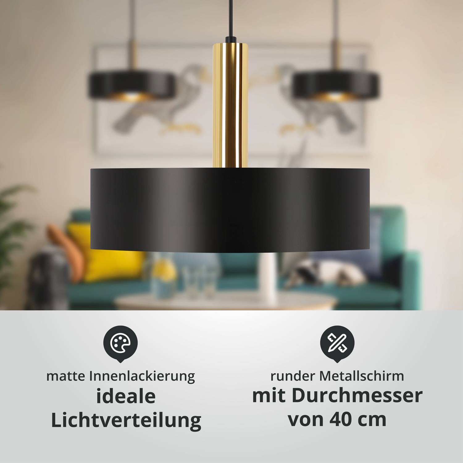 LED Universum 04905 Deckenleuchte "Victoria" 40cm Schirm schwarz Pendel gold