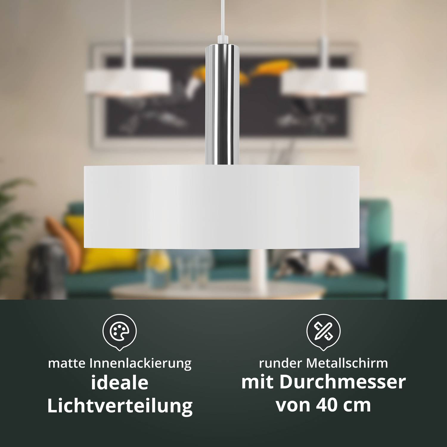 LED Universum 04906 Deckeneleuchte "Victoria" 40cm Schirm weiß Pendel silber