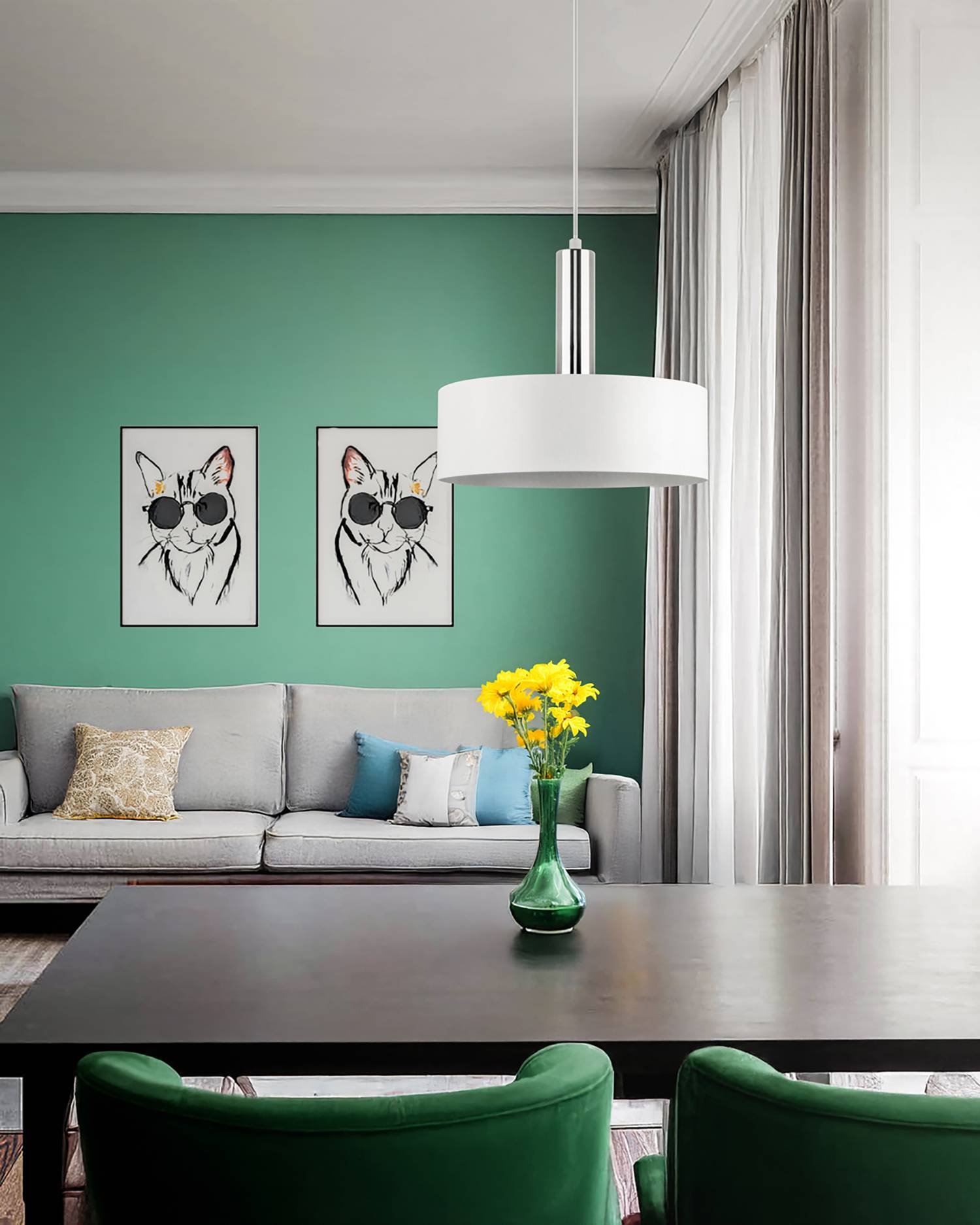 LED Universum 04900 Deckeneleuchte "Victoria" 30cm Schirm weiß Pendel silber