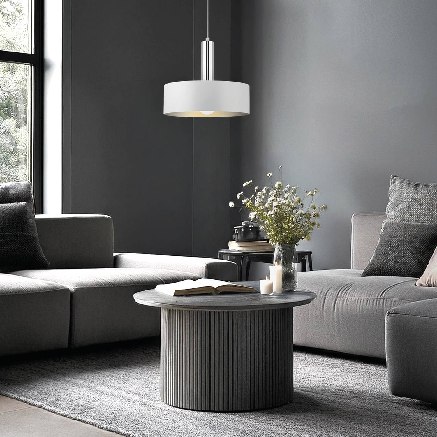 LED Universum 04900 Deckeneleuchte "Victoria" 30cm Schirm weiß Pendel silber