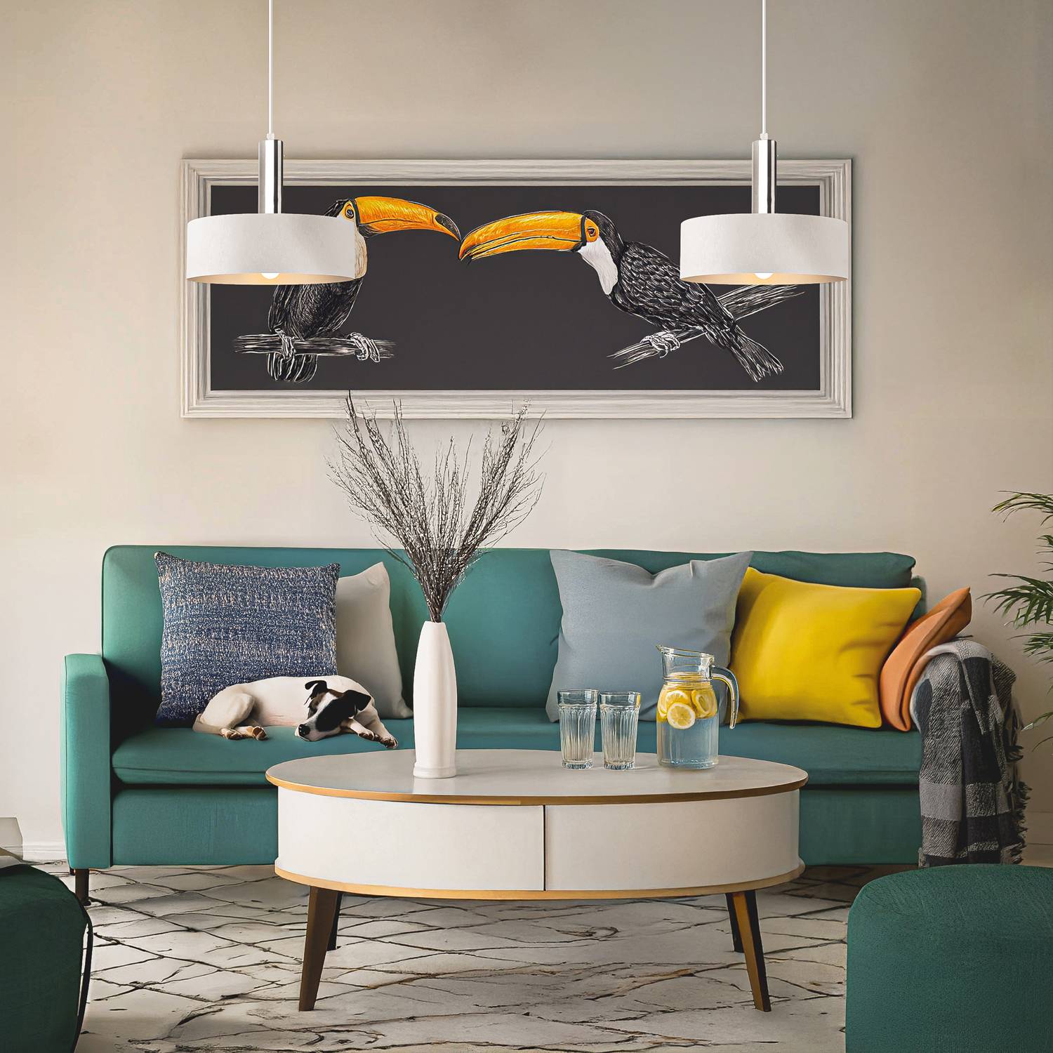 LED Universum 04900 Deckeneleuchte "Victoria" 30cm Schirm weiß Pendel silber