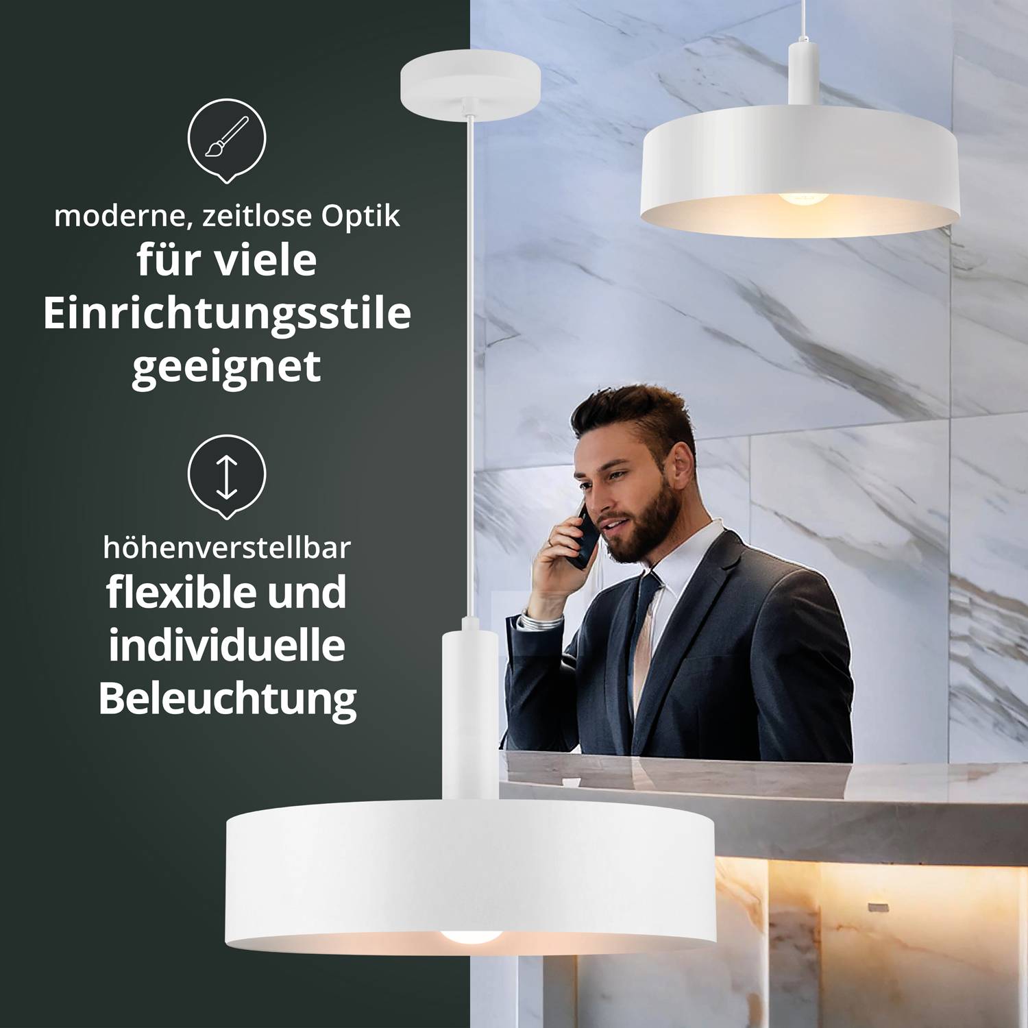 LED Universum 04904 Deckenleuchte "Victoria" 40cm Schirm weiß Pendel weiß