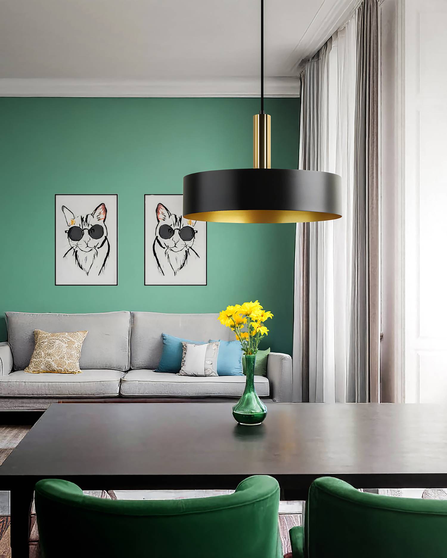 LED Universum 04907 Deckenleuchte "Victoria" 40cm Schirm schwarz / gold Pendel gold