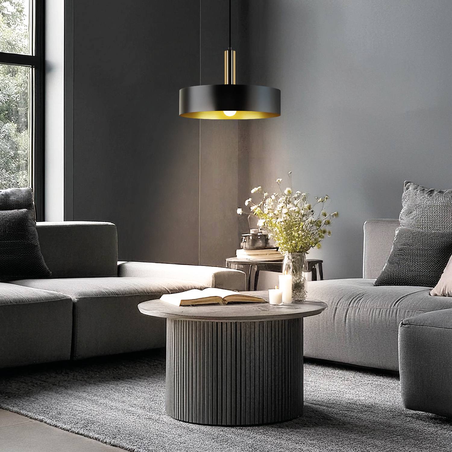 LED Universum 04907 Deckenleuchte "Victoria" 40cm Schirm schwarz / gold Pendel gold